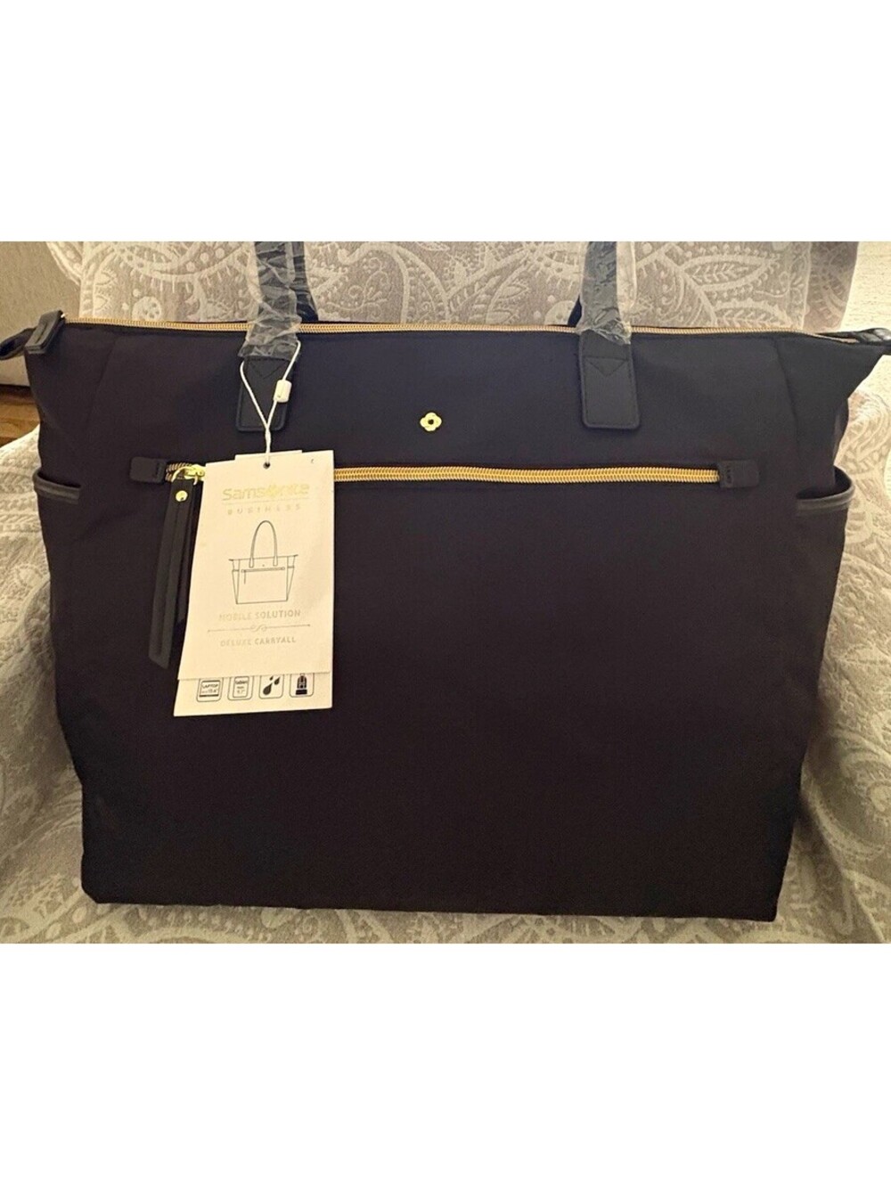 Samsonite Mobile Solution Large Black Tote Zip Gold HW Laptop Sleeve Pockets